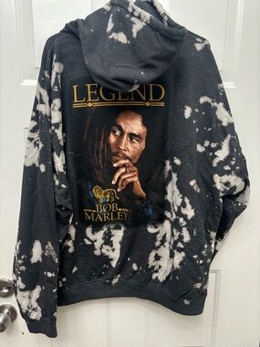 Zion Rootswear Bob Marley Black & White Bleach-Effect LEGEND Hoodie